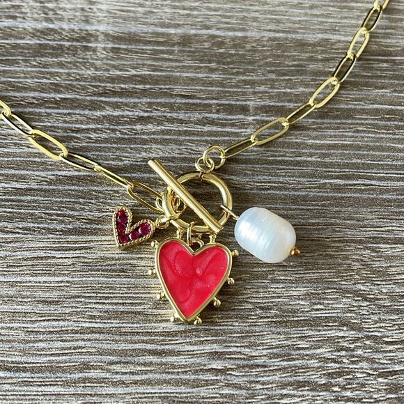 Red Heart Pendant Necklace N956 - Picture 3 of 4